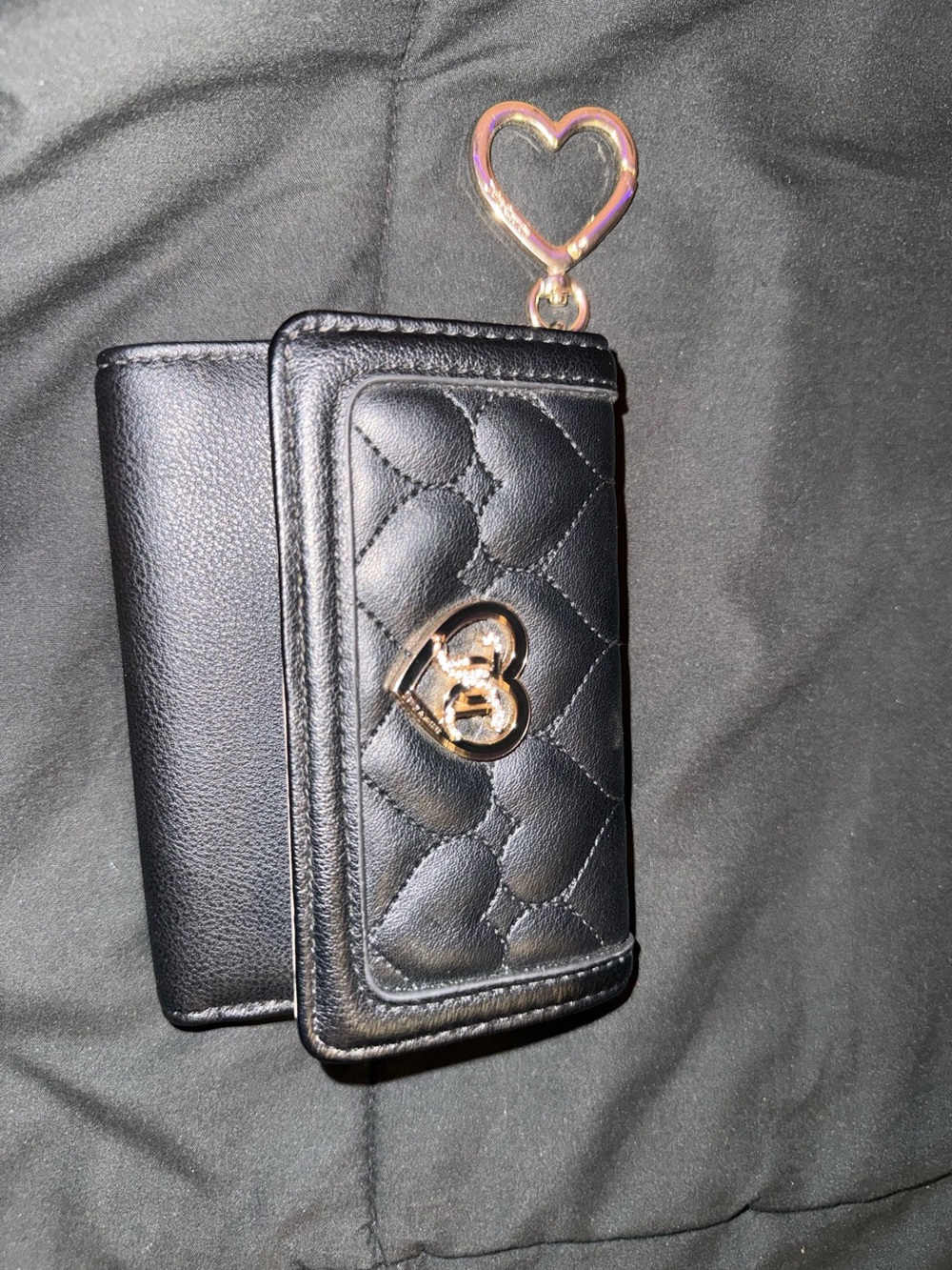 Juicy Couture- Black Quilted Heart Wallet with Gold Heart Charm